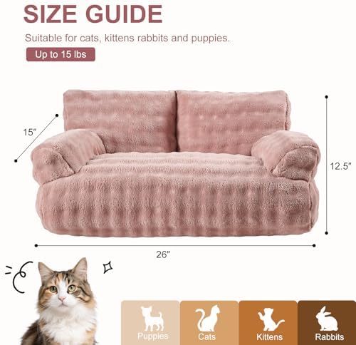 Cat Couch Bed, Cute Pet Sofa for Indoor Cats, 26"x15", Dusty Pink