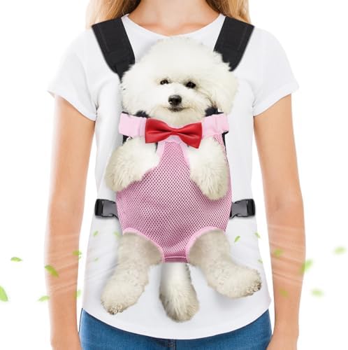 Pet Carrier Backpack, Hands-Free Adjustable Dog Front Carrier Legs Out & Easy-Fit Dog Backpack Carrier for Hiking Camping Traveling Cycling for Small Dogs and Rabbits (Medium, Pink)