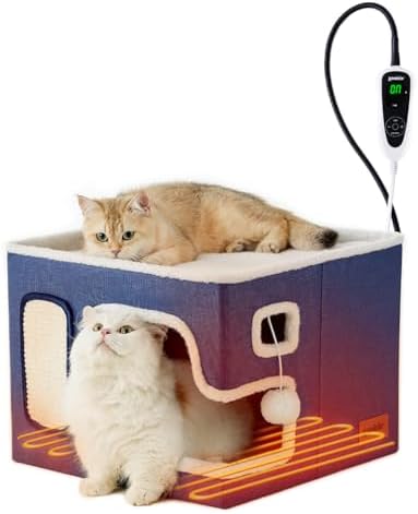 ZOMISIA Heated Cat House Bed for Indoor Cats, Cat Hideway Cube for Sleeping