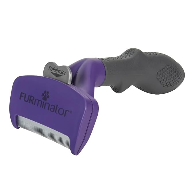FURminator Medium to Large Cat deShedding Tool for Short Hair | Reduces Loose Hair From Shedding, Easy Clean-Up, For Cats Over 10 lbs, Use Weekly, Ergonomic Handle For Comfort