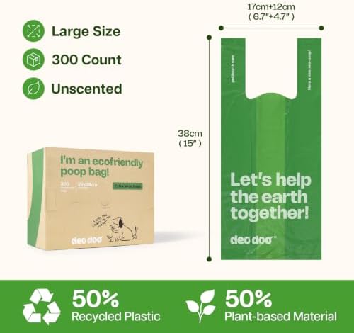 Dog Poop Bags with Handles, 300 Bags, Large Size, Unscented