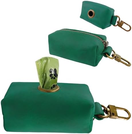 HIFA Genuine Leather Dog Leash Poop Bag Holder - Soft Touch Rustic Leather, Metal Clips, Easy Access to Pet Waste Bags - Dog Poop Dispenser for Outdoor Walking
