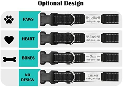 Personalized Dog Collar - Custom Engraved ID Tags with Reflective Material - Small Medium or Large Size with Name Plate (X-Small, Black)