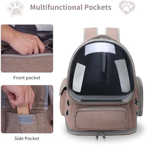 Cat Backpack Carrier for Cats and Small Dogs, Breathable Cat Bubble Backpack, Airline Approved Pet Travel Carrier for Hiking Camping Outdoor(Brown)