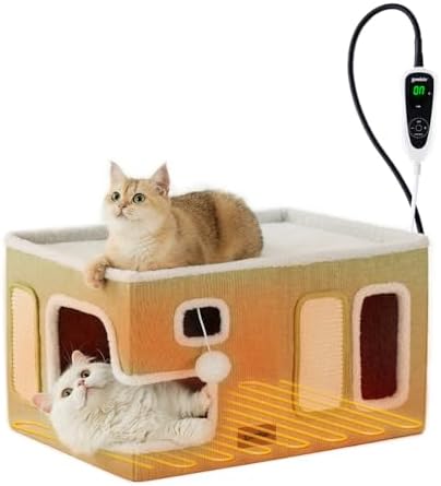 ZOMISIA Heated Cat House Bed for Indoor Cats, Cat Hideway Cube for Sleeping