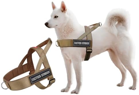 Dog Harness, Upgraded Escape Proof Adjustable Vest Puppy Outdoor Walking, Soft Breathable Jacket with Reflective Strips for Dark Night (Khaki, M)