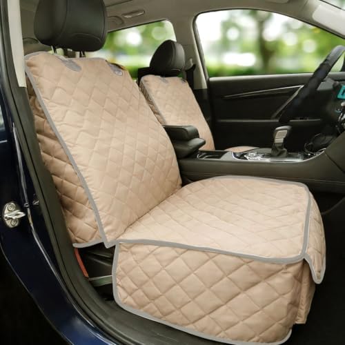 Bark Lover Car Seat Covers Front Seats,Car Seat Protector for Dogs,Scratch-Proof Dog Car Seat Cover,Universal Fit for Cars Trucks SUVs(Warm Beige,2 Pack)
