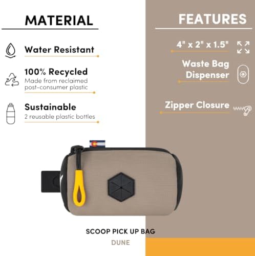 OllyDog Scoop Pick Up | Dog Poop Bag Holder | Lightweight & Water-Resistant Dispenser | Leash Attachment for Hands-Free Carry | Fits Standard Waste Bag Rolls (Dune)