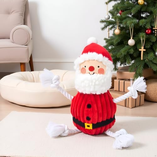 Pearhead The Real Santa Claus Holiday Dog Toy, Durable Corduroy Rope Toy