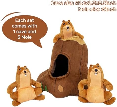 Hollypet Squeaky Hide and Seek Dog Toys for Small and Medium Dogs, Moles