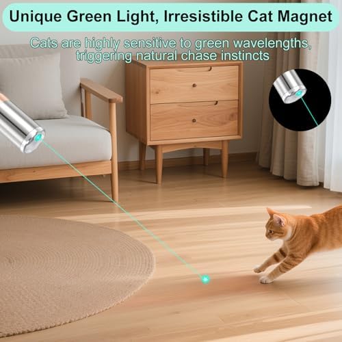 TBTeek Cat Toy, Green Light, with Metal Case,7 Patterns, 2 Pieces