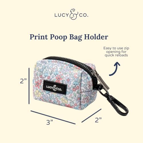 Lucy & Co. Ditsy Daydream Dog Poop Bag Holder and Dispenser, Clips to Leash, Water-Repellent Neoprene, Includes Refill Roll