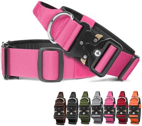 Tactical Dog Collar with Handl (Rose Red, M)