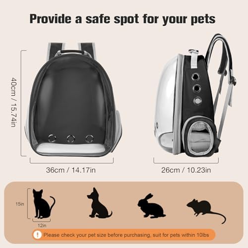 Cat Carrier Backpack, Pet Carrier Backpack Front Pack for Small Medium Cat Puppy Dog Carrier Backpack Bag Space Capsule, Pet Carrier for Travel Hiking Walking Camping (Black)