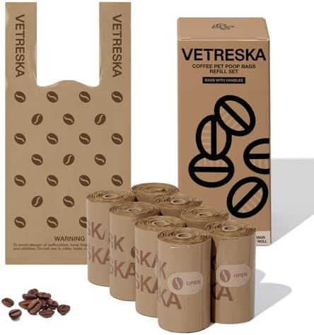 VETRESKA Dog Poop Bags with Handles 120 Count, Coffee Scented Waste Bags