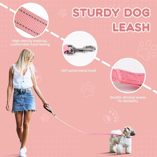 Roses&Poetry Pink Small Dog Collar and Leash Set, Reflective Puppy Leash and Collar Sets, Adjustable Durable Collars with Leashes for Puppies Dogs Girl (Pink Gradient-S)