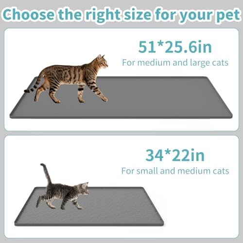 Cat Litter Mat, 34" x 22" Silicone Cat Mat for Litter Box, Silicone Cat Litter Box Mat for Scatter Control, Easy Clean, Waterproof and Non-Slip(Grey)