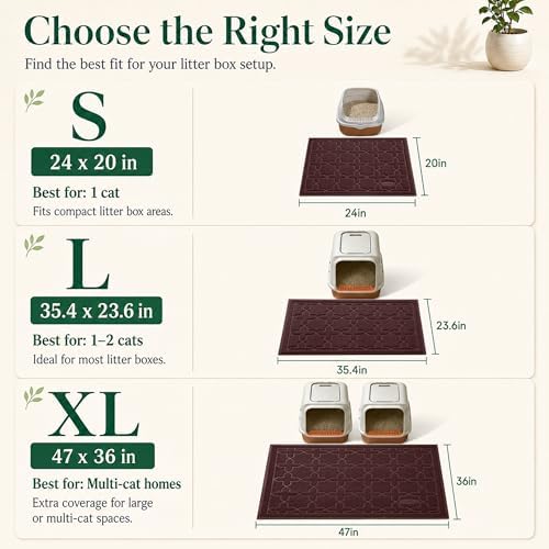 Yimobra Cat Litter Mat, Waterproof Litter Trapping Mat, 47x36, Dark Coffee