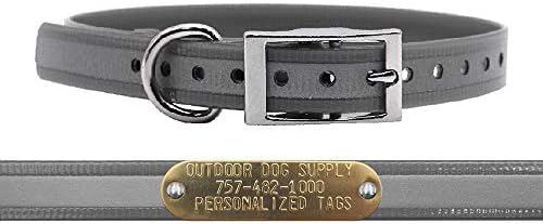 Reflective Waterproof D-Ring Dog Collar w Custom Name Tag, Silver