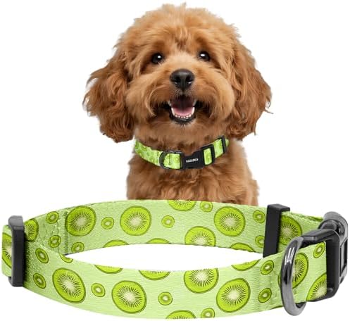 Kazazoo Dog Collar Cute and Soft Nylon Puppy Collar for Boy and Girl Dogs, Adjustable Dog Collars for Small Dogs, Kiwi Fruit-S