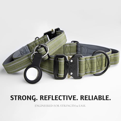 Tactical Dog Collar with Control Handle & AirTag Holder Blue