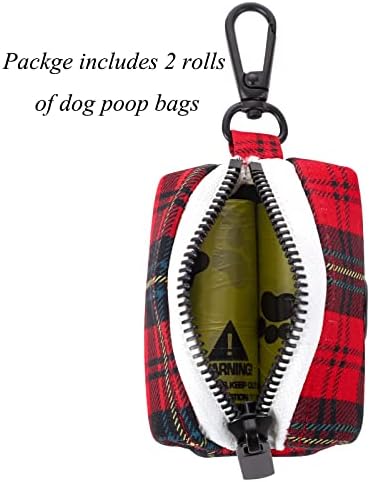 Lionet Paws Cute Dog Poop Bag Holder with Dog Poop Bag for Leash, Cotton Grid Dog Bag Dispenser, Matching Dog Collar