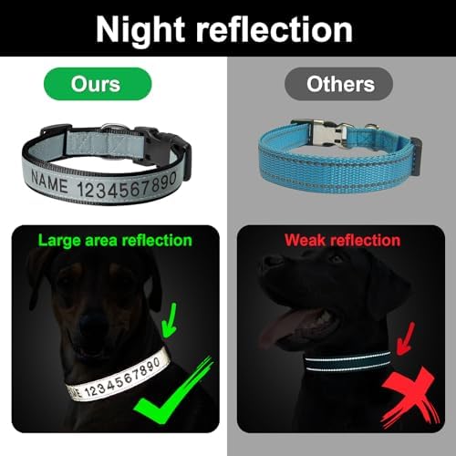 Personalized Reflective Dog Collar Custom Embroidered Name and Number, XL