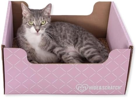 Hide & Scratch Cardboard Cat Scratcher Box & Bed Light Pink Diamond Pad