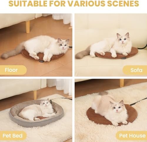 Pet Heating Pad for Cats Dogs Indoor & Sheltered Outdoor Waterproof Heated Cat Bed Heated Dog Bed Chew Resistant Cord Constant Temperature Electric Warming (Brown, R: 16" × 16" × 1.3")