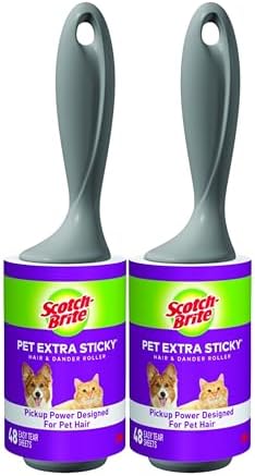 Scotch-Brite Pet Hair Pickup Extra Sticky Lint Roller, 50% Stickier, Fur & Fluff Remover for Clothes, Couches, Dog Beds & Car Seats, 4 in x 22.5 ft, 2 Pack, 96 Sheets