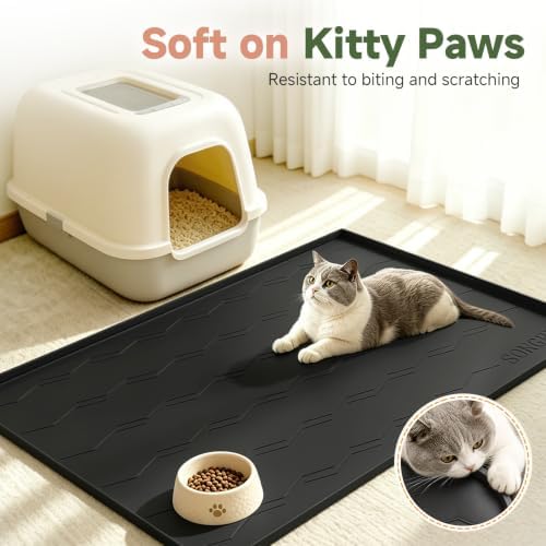 Songrey Silicone Cat Litter Mat 40" x 28", Large Litter Trapping Mat, Black