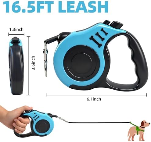 2 Pcs 16.5Ft Retractable Dog Leash,Up to 33 lbs,Blue and Pink