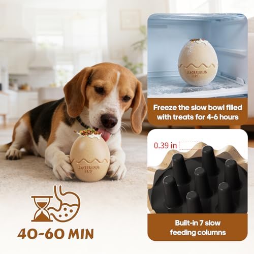 Dog Fillable Toy 3 in 1 Interactive Dog Toys Freeze Lick Summer Cooling Toy Enrichment Treat Dispensing Chew Toy Stuffable Puzzle Slow Feeder for Medium Small Dogs Easy to Clean (Egg-Beige)