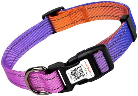 Personalized Dog Collar with QR Code Dog Tag, Pink&Orange S