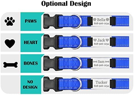 Personalized Dog Collar - Custom Engraved ID Tags with Reflective Nylon Material - Small Medium or Large Size with Name Plate (X-Small, Dark Blue)