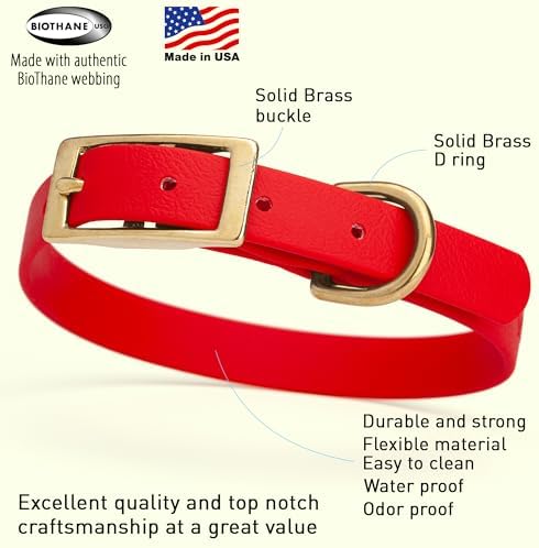 Viper Biothane Heavy Duty Waterproof Dog Collar Strong Coated Nylon Webbing w/Solid Brass Hardware Odor-Proof Easy to Clean High Performance Fits Small Medium or Large Dogs, Cherry Red
