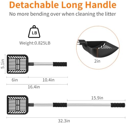 Yangbaga Metal Cat Litter Scoop with Detachable Long Handle, Black