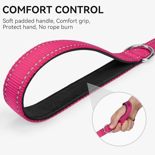 Joytale Reflective Dog Leash for Medium & Large Dogs, 5 FT x 1", Hotpink