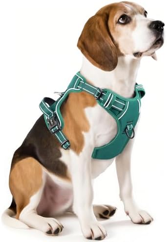 HEELE Dog Harness for Medium Dogs No Pull Dog Vest Harness with Soft Padded Handle Reflective for Outdoor Training, Grass Green, M