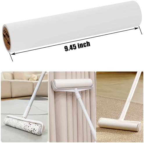 9.45 inch Lint Roller Refill Extra Sticky 9.4-9.5 inch Wide Large Lint Roller Refills for Floor Pet Hair Remover Replacement Refill Rolls 6 Pack 360 Sheets Total