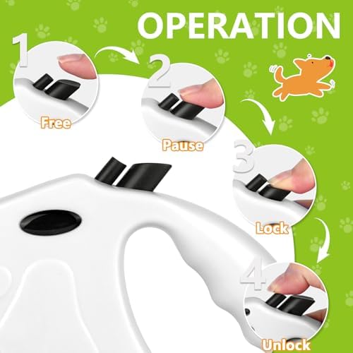 Retractable Dog Leash, 16ft Dog Walking Leash for Small Dogs up to 77lbs, Non-Slip Handle - White