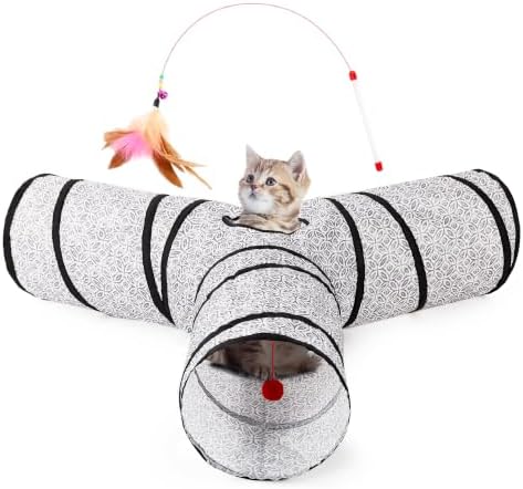 Tempcore Cat Tunnel, 3-Way Collapsible Toy, Large Size Grey Coin