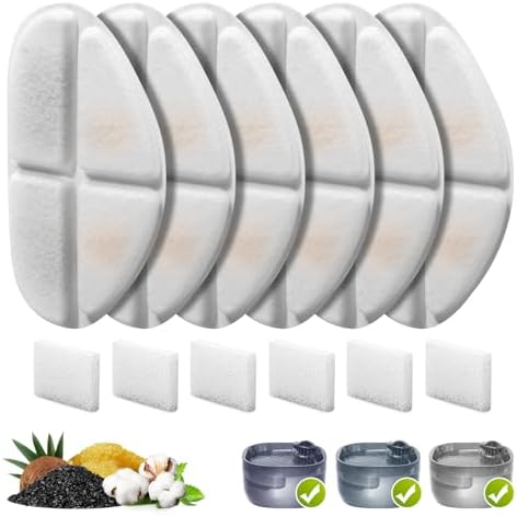 6 Pack Filters and Pump Sponges for 7L/1.8Gal Dog Water Bowl Dispenser(FN-W05), ZEKIRY Cat Water Fountain Filter, 4-Layer Filtration Pet Fountain Filters Replacement