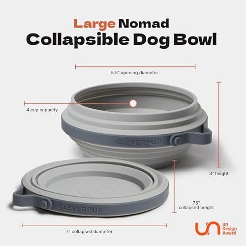 Cleverpup Nomad Large Collapsible Travel Dog Bowl - 4 Cup, Sand Silicone