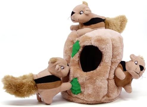 Outward Hound Hide-A-Squirrel Dog Toy – Interactive 2‑in‑1 Plush Puzzle with 3 Squeaky Removable Squirrels, Large (Pack of 12)
