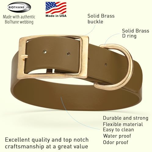 Viper Biothane Heavy Duty Waterproof Dog Collar Strong Coated Nylon Webbing w/Solid Brass Hardware Odor-Proof Easy to Clean High Performance Fits Small Medium or Large Dogs, Coyote Brown