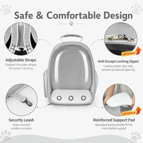 Expandable Cat Carrier Backpack with Bubble Window, Grey