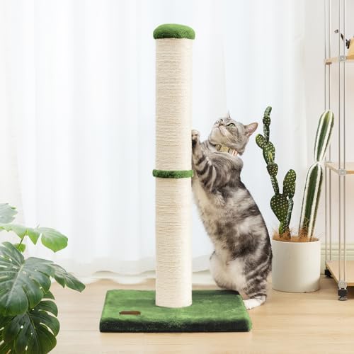 Karolpar 34inch Cat Scratching Post with Natural Sisal Rope 4.3Inch Large Diameter Scratcher Post Tree for Indoor Cats Green