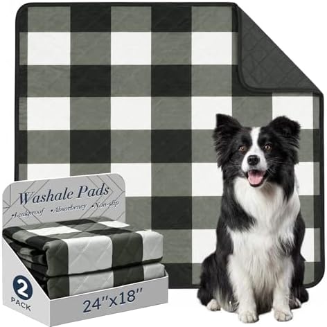 Washable Pee Pads for Dogs(2-Pack, 24"x18"),Absorbent & Leakproof Reusable Training Dog Pads Non-Slip Puppy Pads Incontinence Bed Pads for Crates, Whelping, Playpen, Bed and Floors