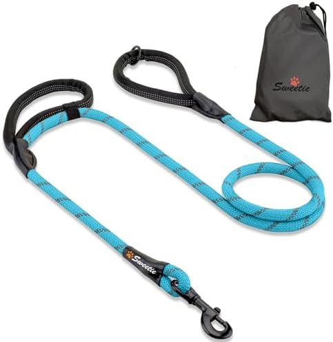 Zerosky Sweetie Rope Dog Lead - Strong Leash Blue with 2 Comfortable Padded Handles 5 FT for Medium & Large Size Pets - Reflective, Weather Resistant & O-Ring